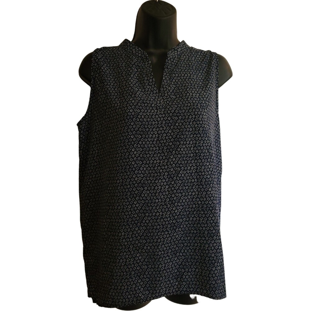 Olive & Oak Navy Blue/Gray/White Geometric Sleeveless Blouse Size Medium